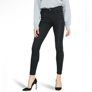 Hudson Jeans Barbara Black Skinny Jeans with Side Stud Trim